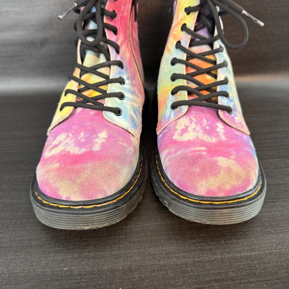Dr. Martens 1460 Kids size 3 Tie Dye Suede Ankle Pink Yellow Blue Shoes Boots - Picture 2 of 10